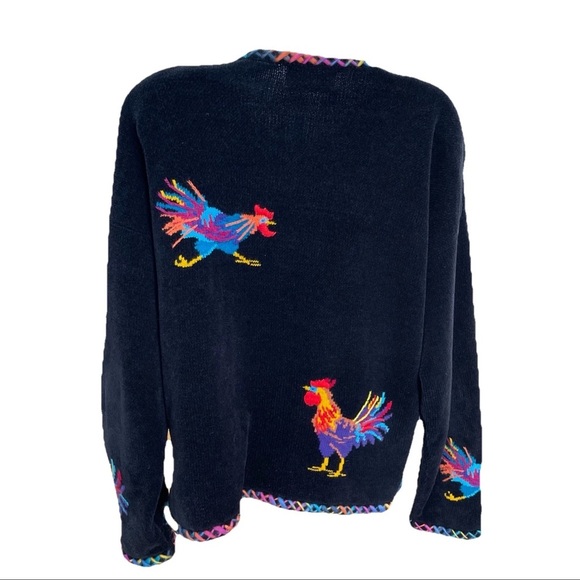 Design Options Philip Jane Gordon Sweater Womens XL Knitted Rooster Cardigan VTG - Picture 3 of 14
